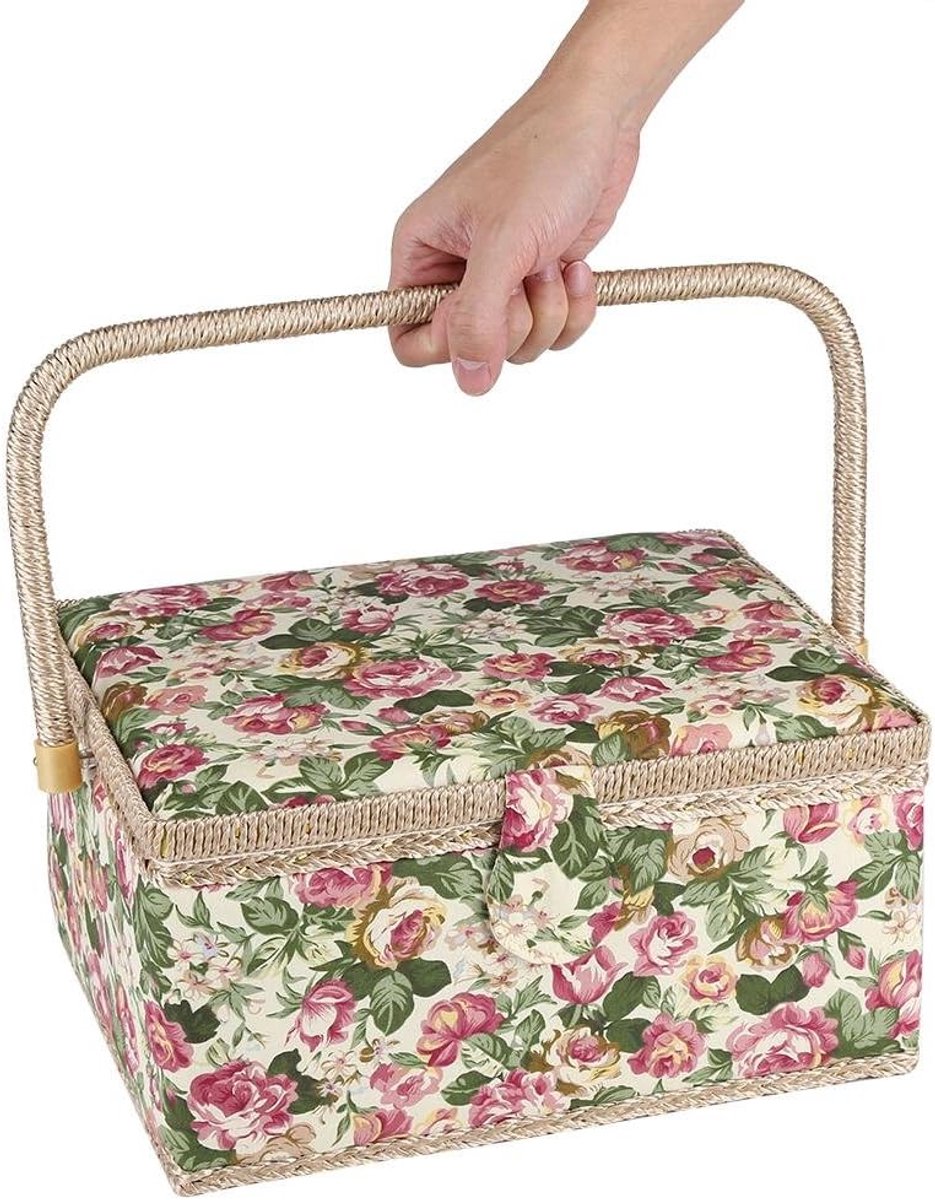 Naaigoestel, naaimand, bloemenroos bedrukte naaimand met ergonomisch handvat voor huishoudelijke organizer, 30,5 x 23,1 x 15,5 cm