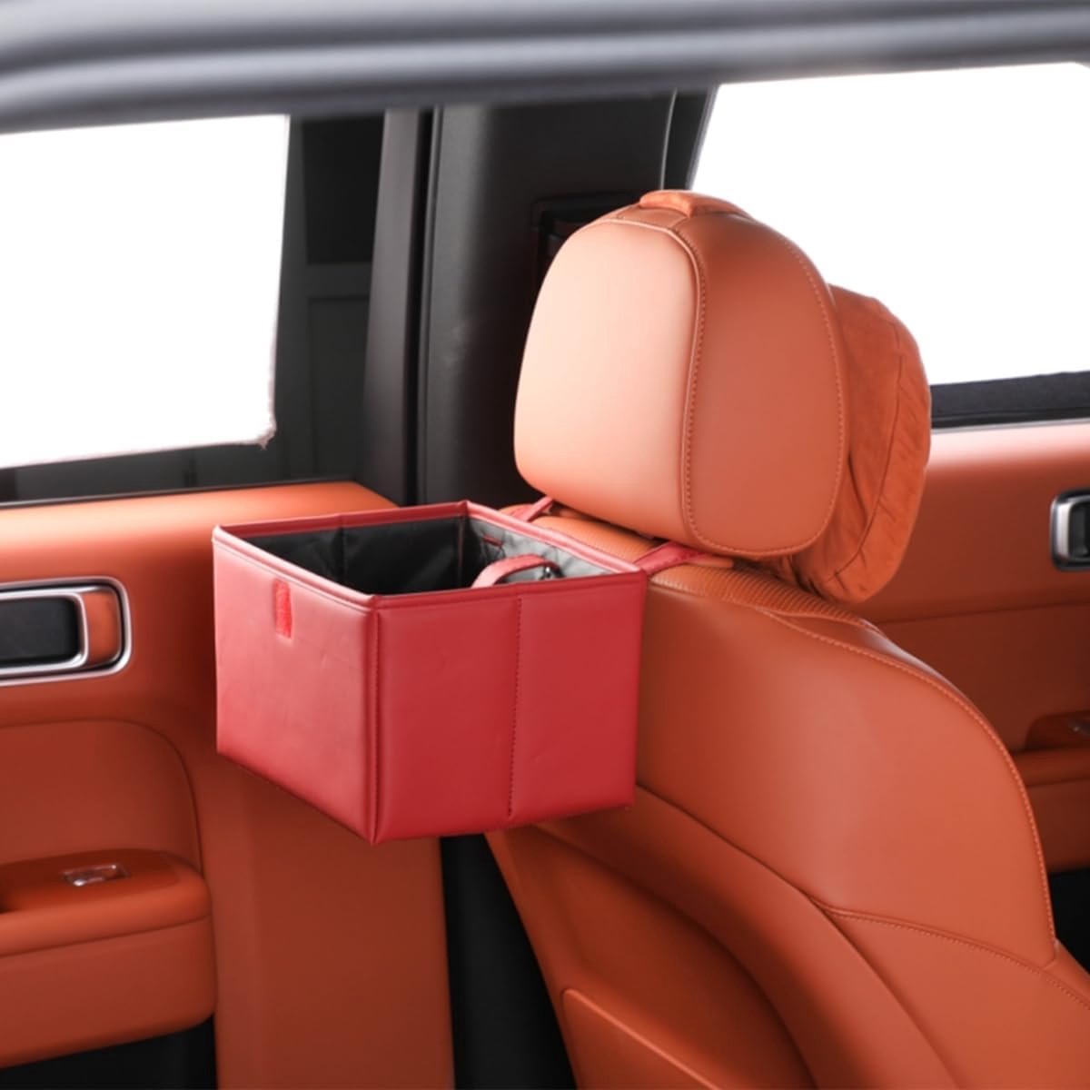 Lekvrije auto vuilnisbak, universele hangende automatische vuilniszak, multifunctionele organizer voor buiten reizen, opvouwbare vuilnisbak voor vrachtwagen, SUV, thuis, kantoor (rood)