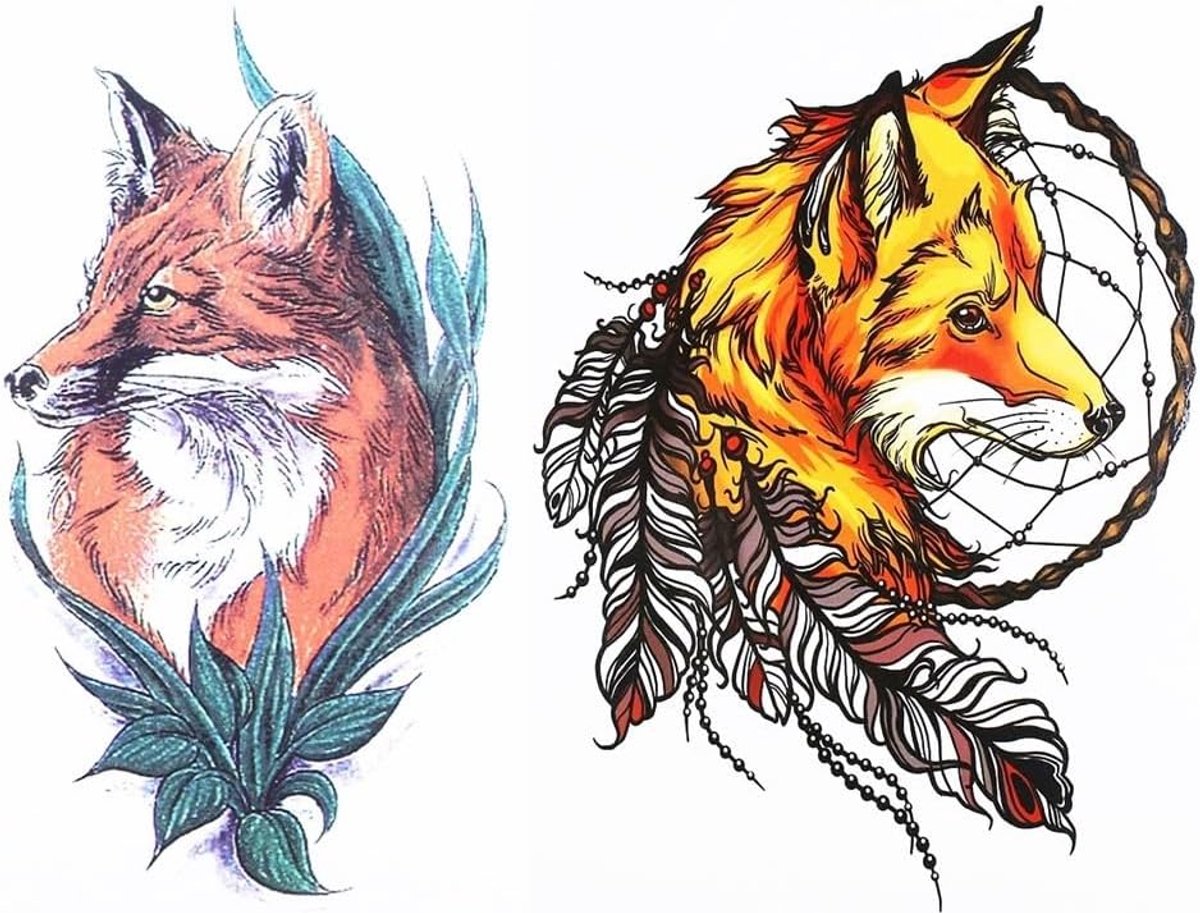 Tijdelijke vos tatoeages dier zelfklevende tatoeages vos met dromenvanger tattoo HB232 358