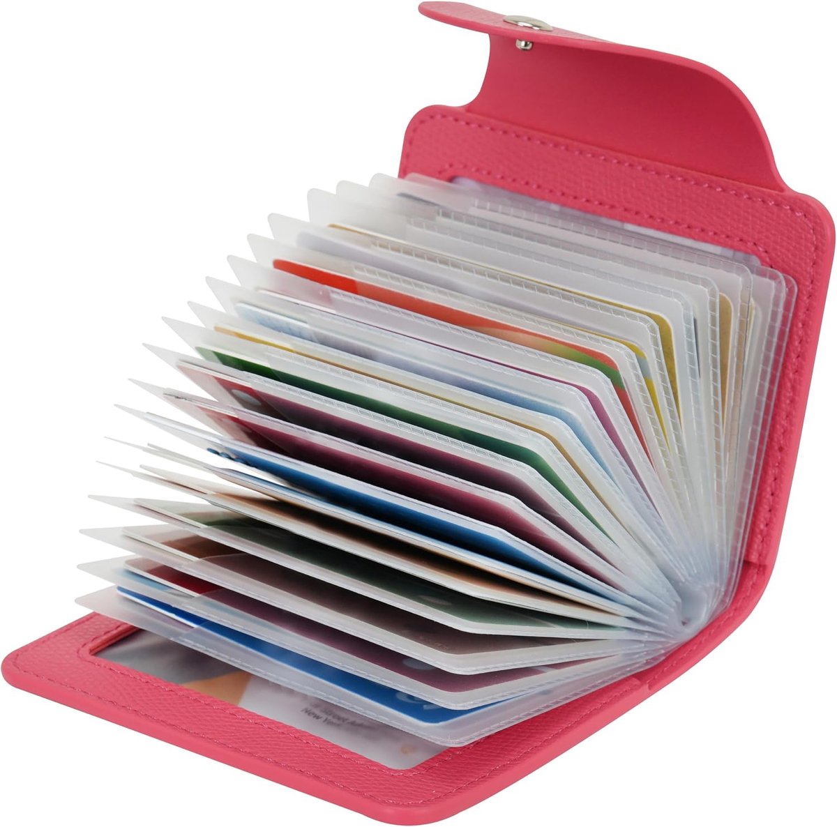 Zachte Echt Leren Compacte Portemonnee ID Bankkaart Etui Portemonnee 40 Verdikkende Duurzame Plastic Inzetstukken en 2 ID-kaartvakjes, rozerood, Eén maat, Modern