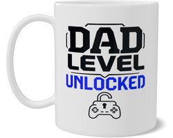 Mok Gamer Papa Dad Level Unlocked met Controller en Hangslot Gaming Mok Dubbelzijdig Bedrukt Cadeau voor Zwangere Vader of Vaderdag Stoere Koffiemok