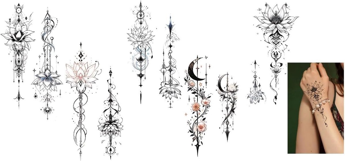 5 vellen lotusbloemen tattoo pijl tattoo maan tattoo nep tattoo lotus maan 5
