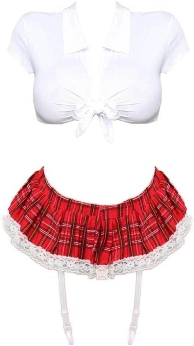 Dameskleding lingerie sexy porno Vrouwen Kostuum Uniform Rok Rode Plaid Kousenband Lingerie sexy intimates nachtkleding