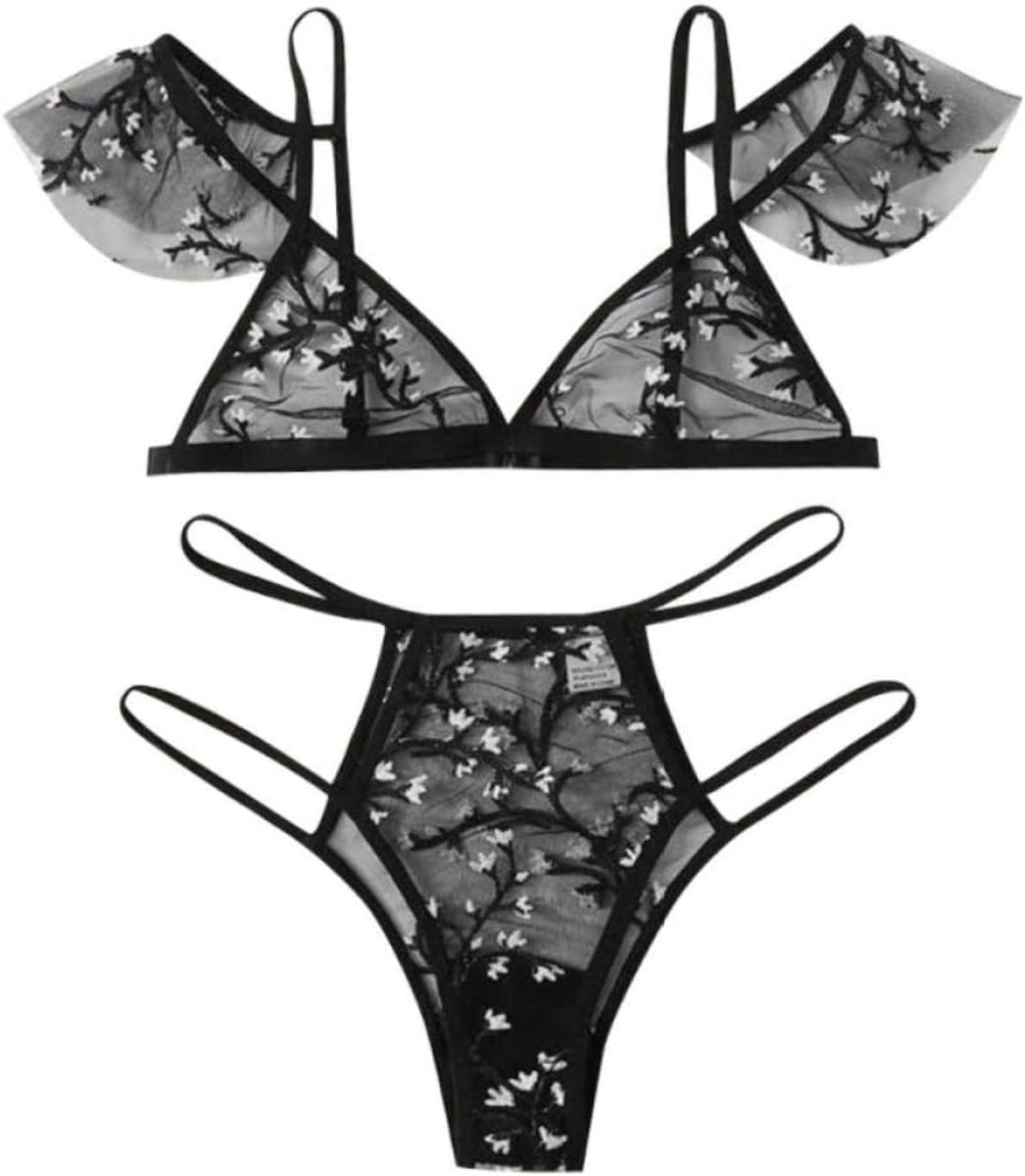Dameskostuums Porno Vrouwen Sexy Borduurwerk Erotische Lingerie Kanten Ondergoed Beha G-String Verleiding Perspectief Set