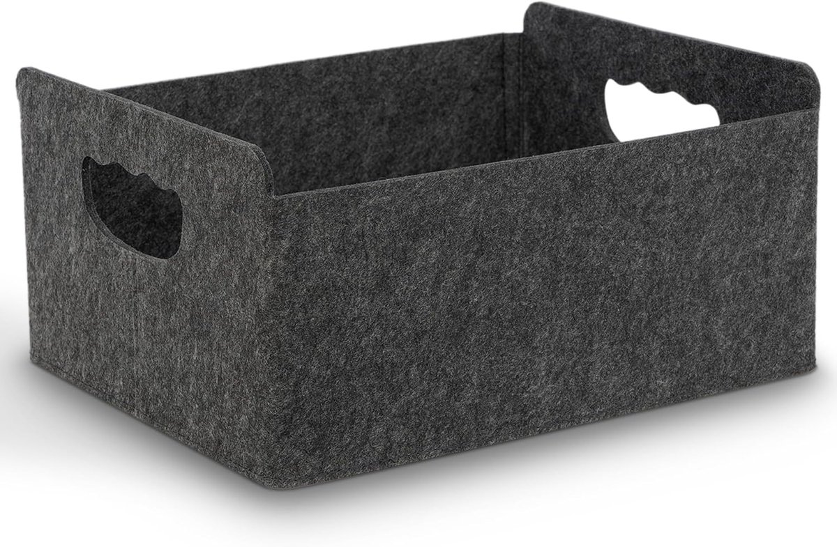 Mand, opbergmand van vilt, organizer box voor kast en plank, opvouwbare opbergmand, vilten box voor thuis en kantoor, zwart (1 stuks)