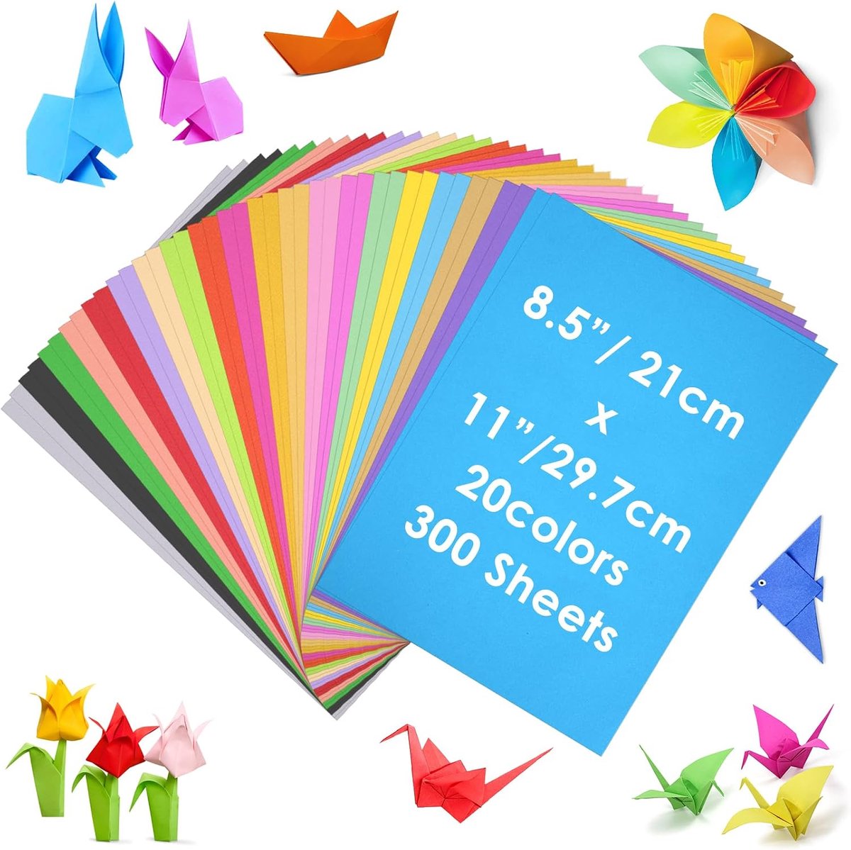 300 vellen gekleurd karton, 297 x 210 mm, 20 kleuren vouwpapier, knutselpapier, 230 g/m², dubbelzijdig gekleurd kaartpapier, printerpapier voor doe-het-zelf kaarten maken, papier, knutselen