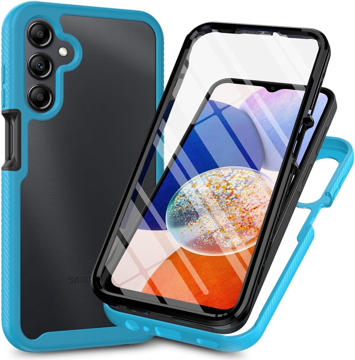 Compatibel met Samsung Galaxy A05s Case, met Displaybescherming 360° ieder aspect Bescherming Transparant Schokbestendig Bumper Hoesje Lichtblauw