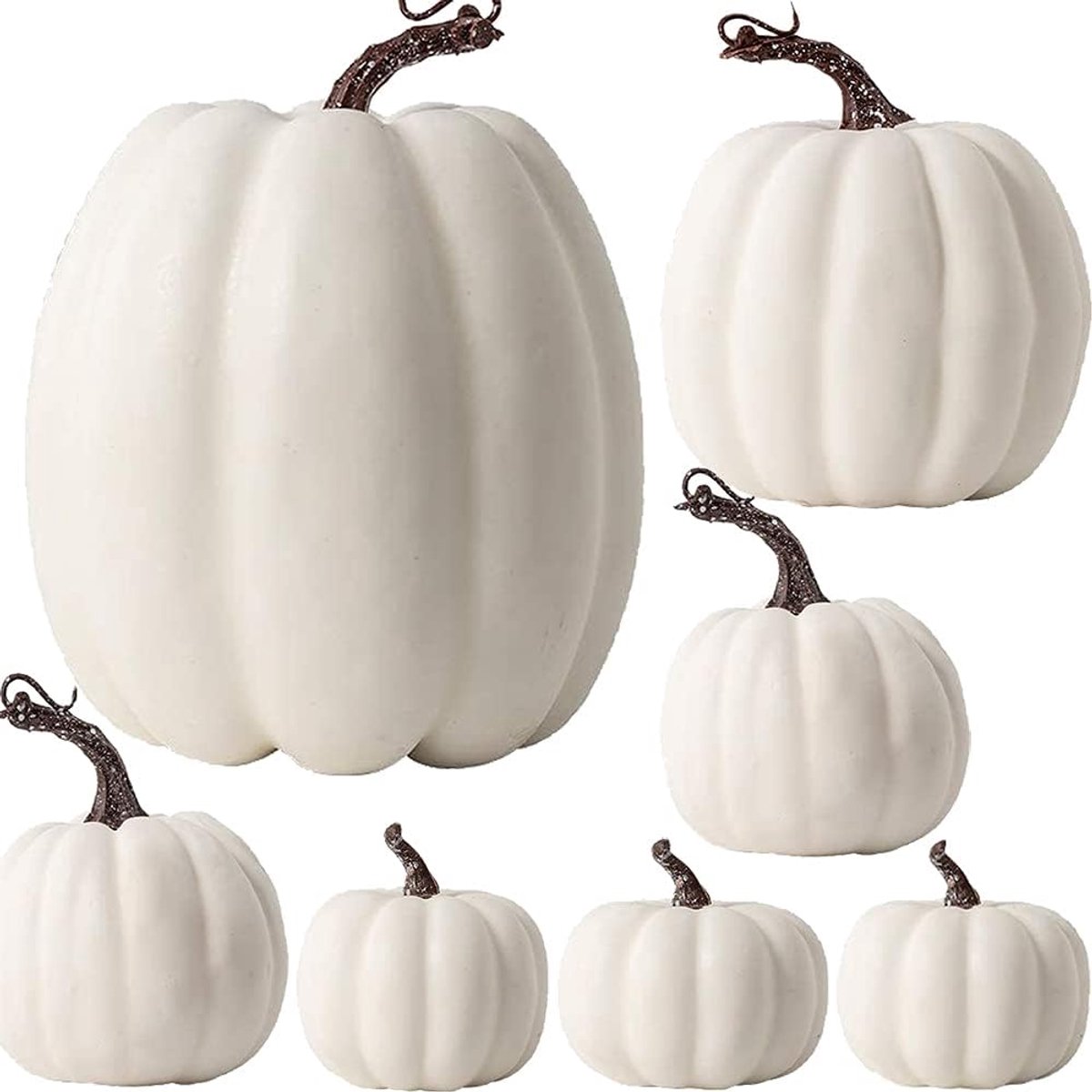 7 stuks, kunstmatige pompoen, decoratie, witte pompoenen voor Thanksgiving, herfst, geschikt als Halloween- of kerstdecoratie
