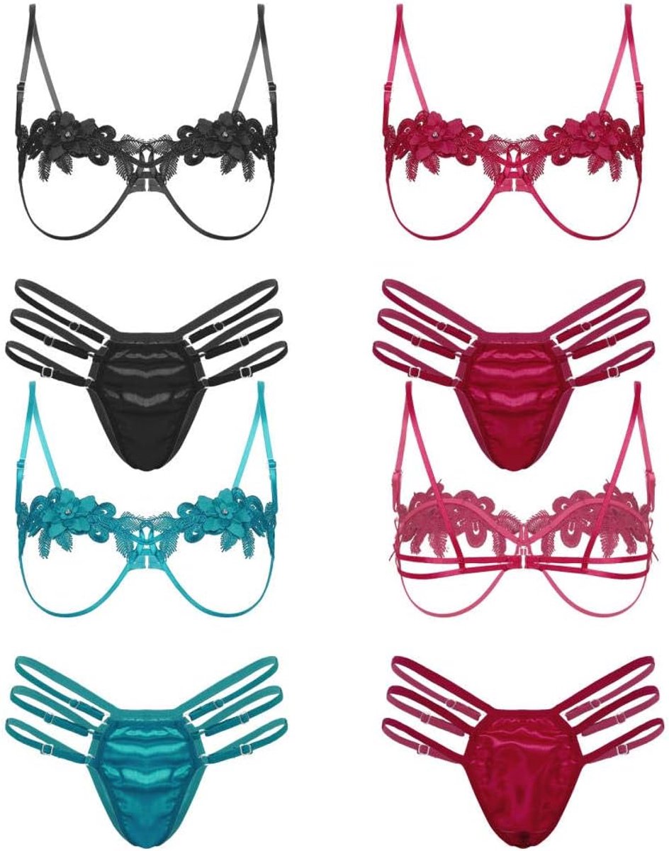 Dames Sexy vrouwen borduren strappy lingerie set lingerie verstelbare riem bh set