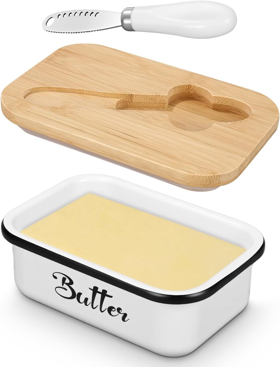 Boterdoos met Bamboedeksel - 250g Boterpot - Dubbele Silicoenafdichting - Inclusief Multifunctionele Botermes - ShopVlot