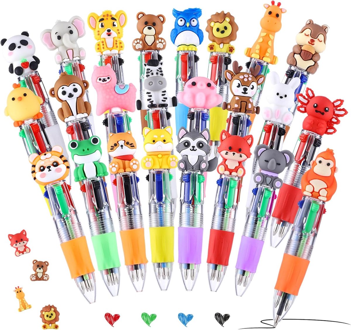 SnelShoppen - 24Pcs 4-in-1 Balpen Set met Dieren - 0.7mm Retractable Kleur- en Grappige Pennen - Perfect als Afstudeercadeau voor Studenten en Kantoor