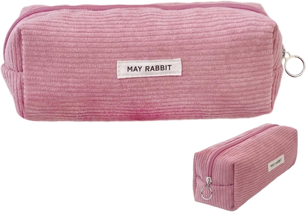 SnelShoppen - Pencil Case voor Jongens en Meisjes - Portable Corduroy Pennenbakje voor School en Kantoor - Roze, Klein en Duurzaam - 19x7x6 cm
