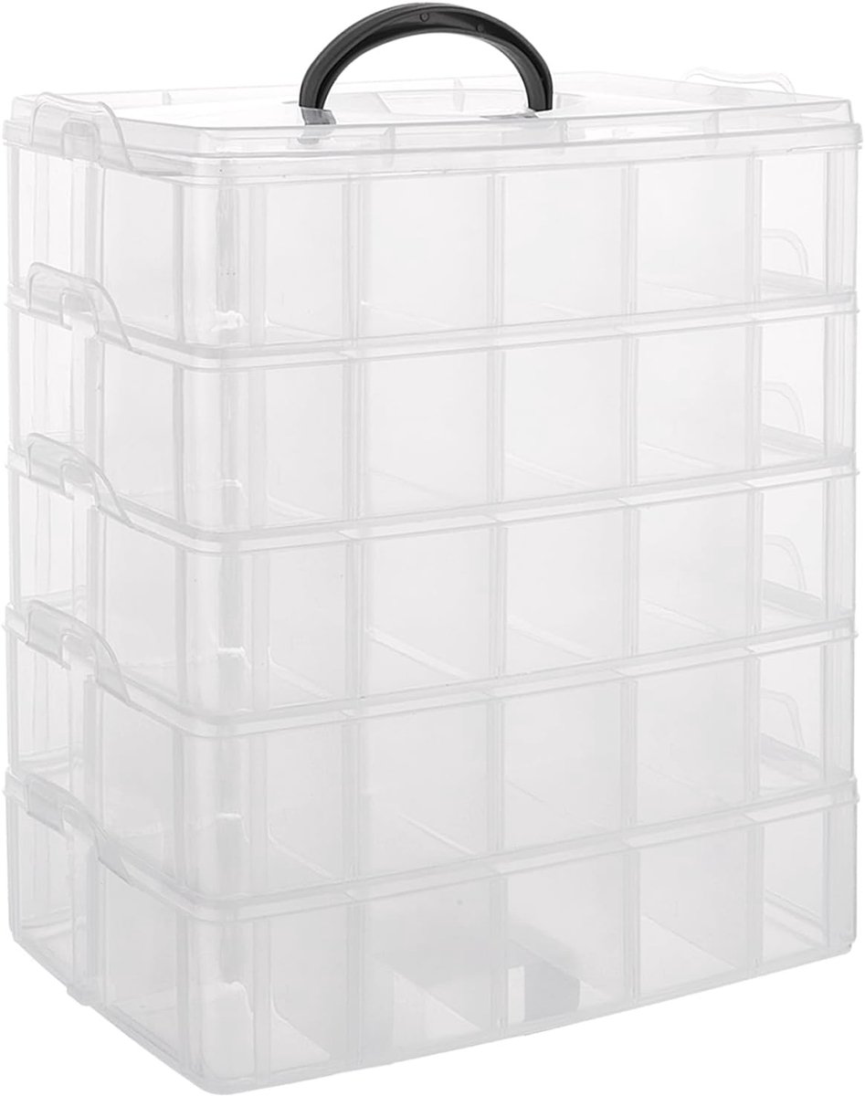 SnelShoppen - Sorteerbox 5 Etages, Stapelbare Opbergdoos met Handvat, Transparante Kunststof Doos 24,5 x 16,5 x 30,2 cm voor Speelgoed, Sieraden, Kral
