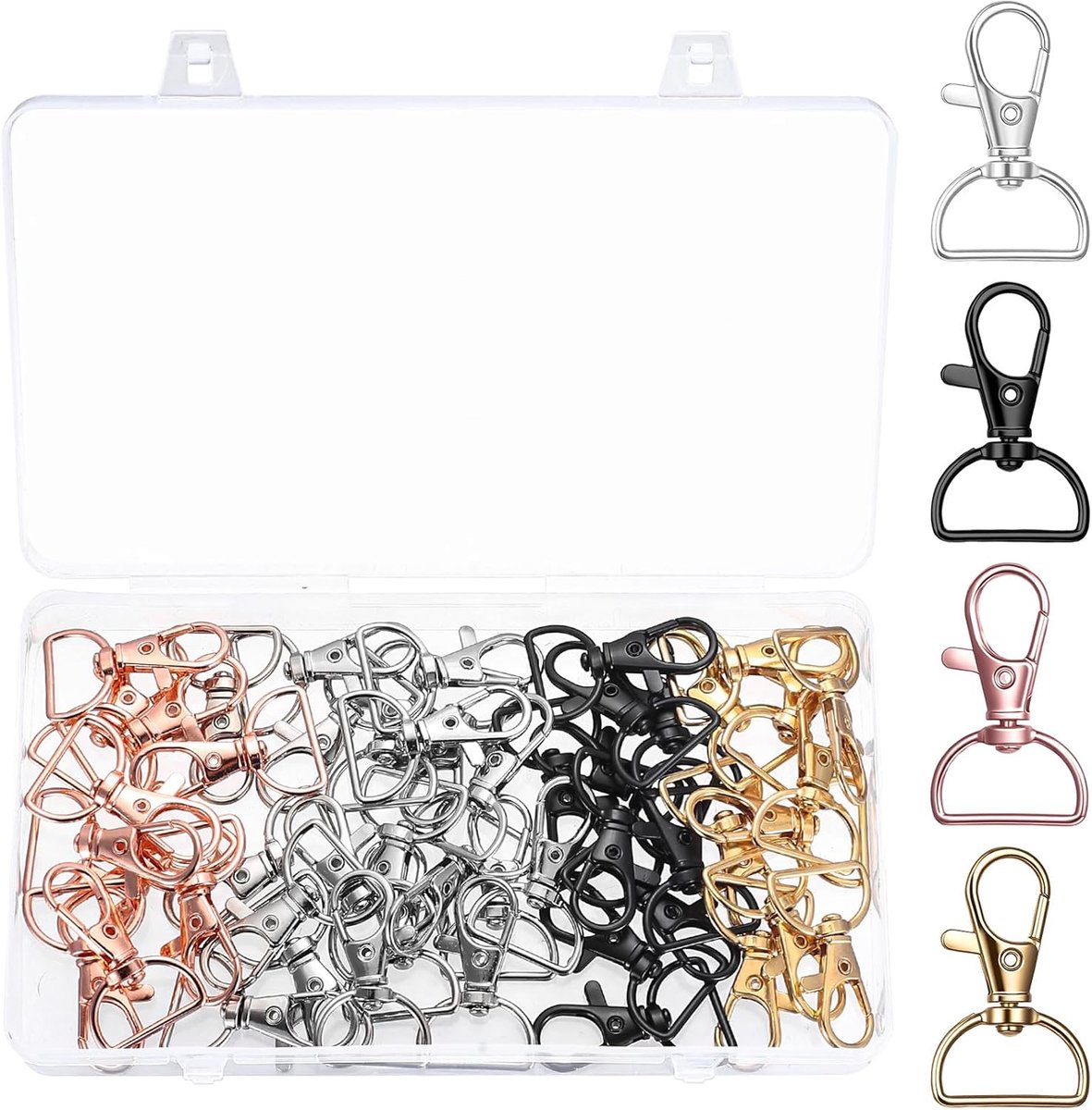 SnelShoppen - Keychains D-vormige Karabijnhaak, Luxe Sleutelhangers, DIY Sieraden, 4 Kleuren, Duurzaam Zinklegering, 360° Rotatie, Perfect voor Feest,