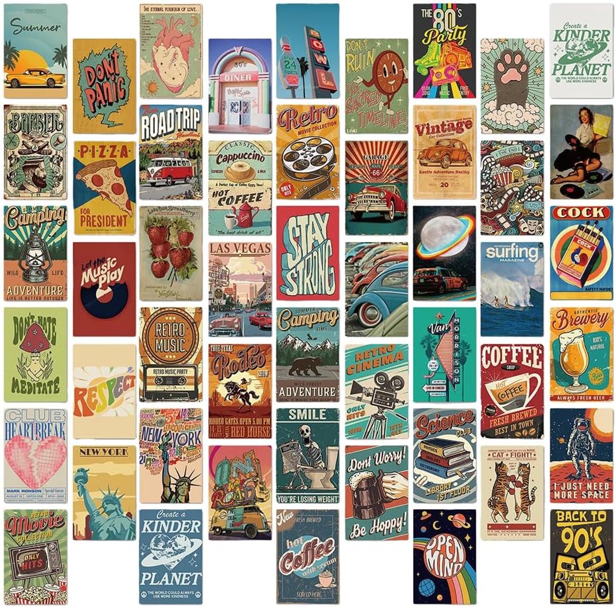 SnelShoppen - Set van 50 Vintage Postkaarten Posters Art Deco Wanddecoratie Retro Collage Set Aesthetic Scrapbooking - 10x15 cm