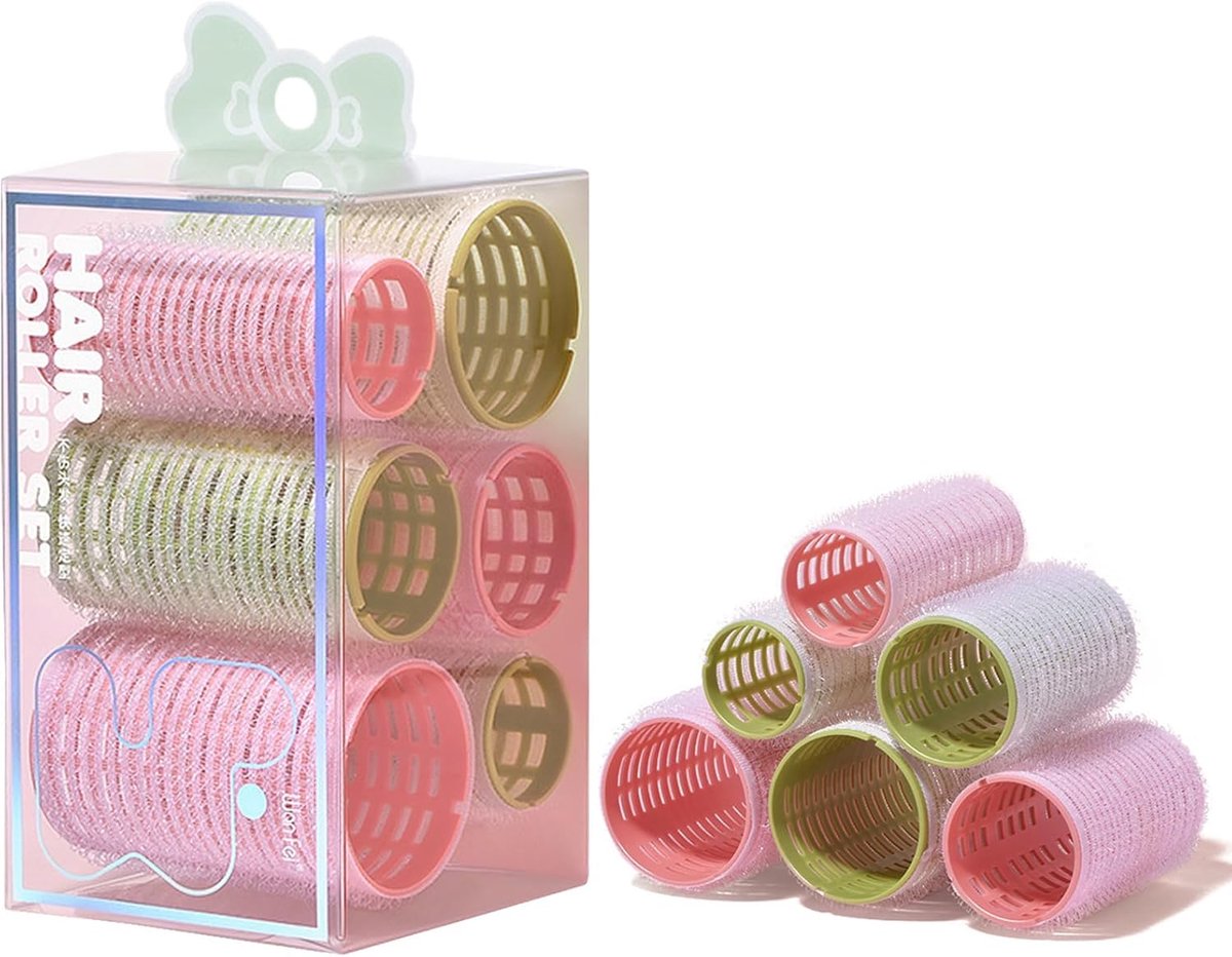 SnelShoppen - Curlers Large Small Curlers voor Korte Haar 6 Stuks Zelfklevende Haarrondellen Set met 3 Maten DIY Krul Styling voor Salon Haarstylist L