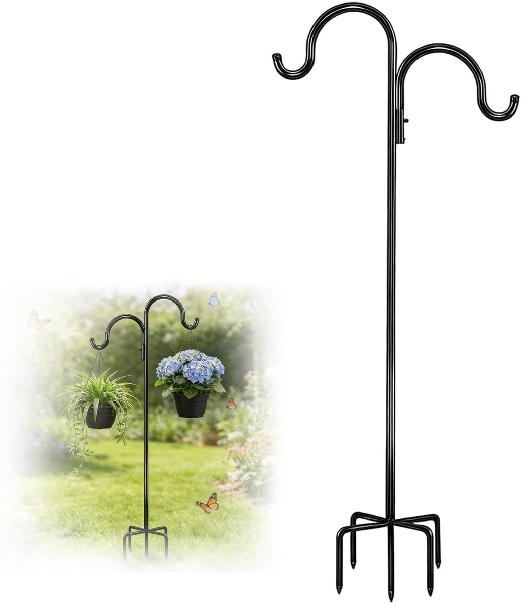 SnelShoppen - Garden Shepherd Hook 193cm - Sterke Tuinhaken voor Lanterns, Baskets, Vogelhuisjes - 1.3mm Dikte, 5-prong Basis, Ideaal voor Tuin en Bui