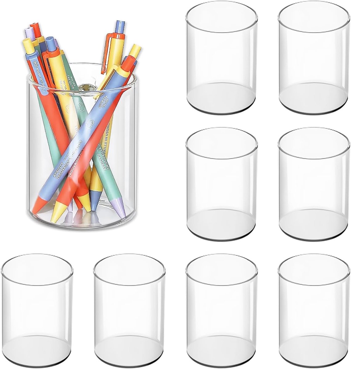 SnelShoppen - 8 Stuks Acryl Penhouders, Transparante Organizer voor Pennen, Make-up Kwasten, Desk Organizer, Desk Setup, School, Kantoor, Thuis, 6.5x6
