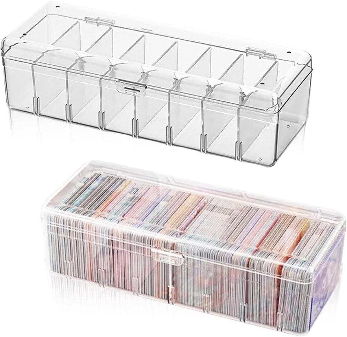 2 stuks, transparante kaartenbox, opbergdoos, indexdoos met afneembare scheidingsplanken en deksel voor maximaal 700 kaarten, educatieve kaarten, visitekaartjes (24,8 x 10 x
