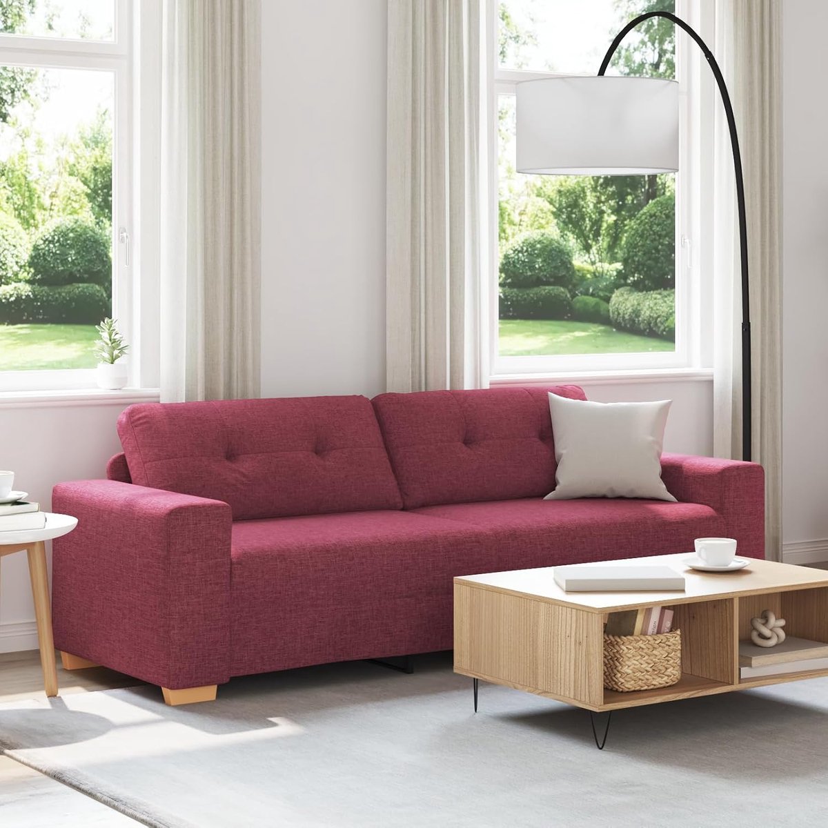 3-zitsbank 180 cm wijnrode stof polyester woonkamer logeerkamer getuft design comfort zitmeubel stijlvol interieurobject