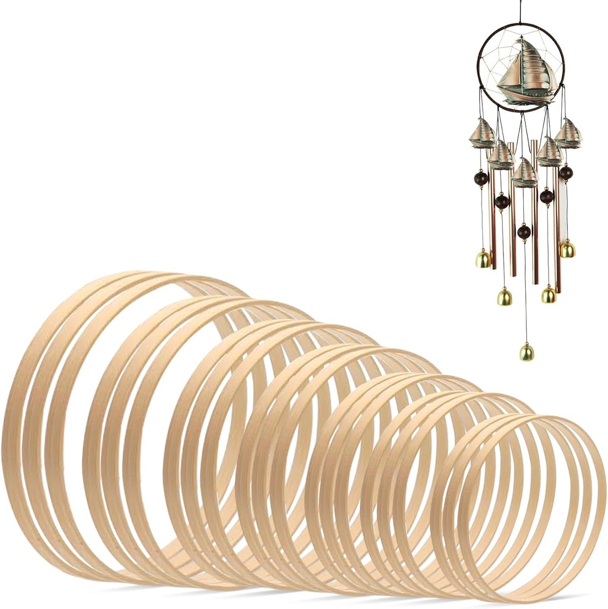 21 stuks bamboe houten ringen om te knutselen, dromenvanger, macramé ringen, hout, 7 maten, 8/10/13/15/17/18/20 cm, decoratieve ringen om op te hangen voor dromenvanger, bruiloftskrans en wandbehang