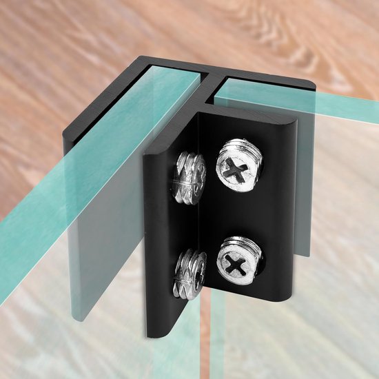 90 graden glasklem voor 10-12 mm dikte, verstelbare glazen plank beugel houder klem, kast kast 90 graden 8 stuks zwart — afbeelding 3