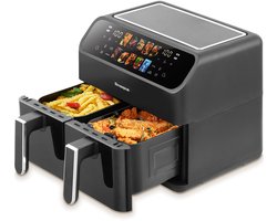 Sinaopus Airfryer 8L met Dubbele Mand – 2x4L Heteluchtfriteuse – 2000W – Dual Zone – 10 Programma's – Kijkvenster