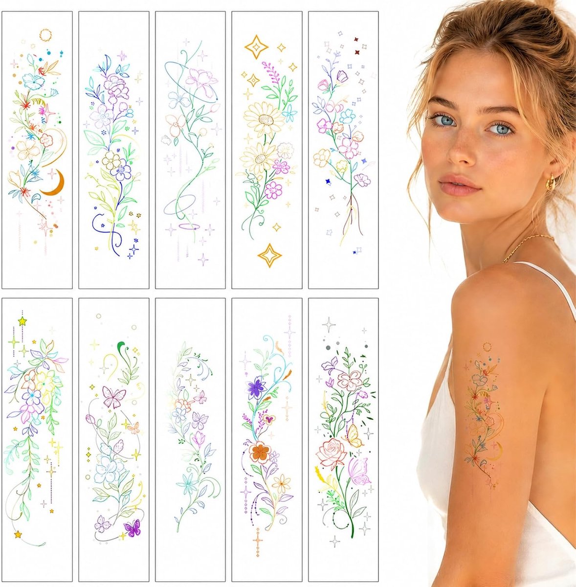 Tijdelijke tatoeages, eenvoudig aan te brengen, houden meerdere dagen, met olie verwijderbaar, perfect voor lichaamskunst, zomerlook, festival, strand, party, Valentijnsdag en