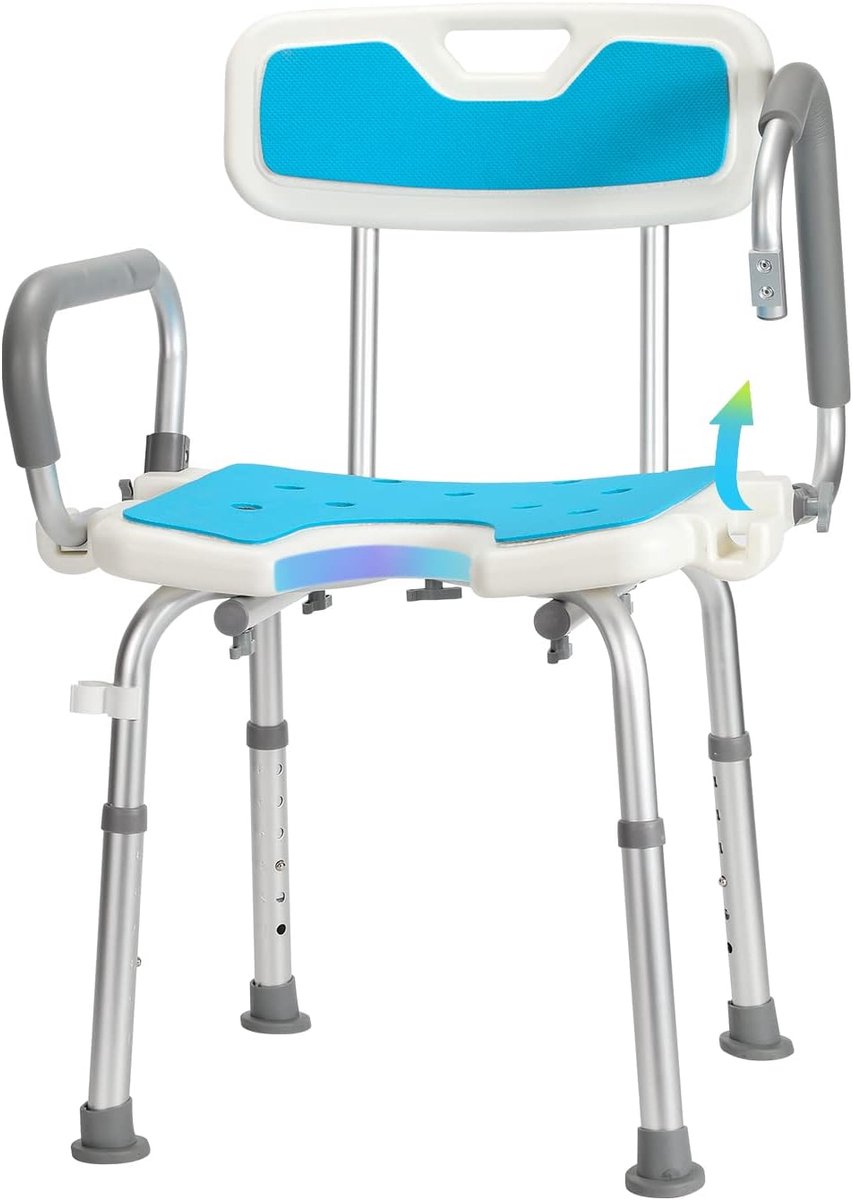 Douchekruk, 36-51 cm, in hoogte verstelbaar, stabiele douche-hulp, antislip douchestoel, badkruk met armleuning, badzitje voor senioren, zwangere vrouwen, mensen met een handicap