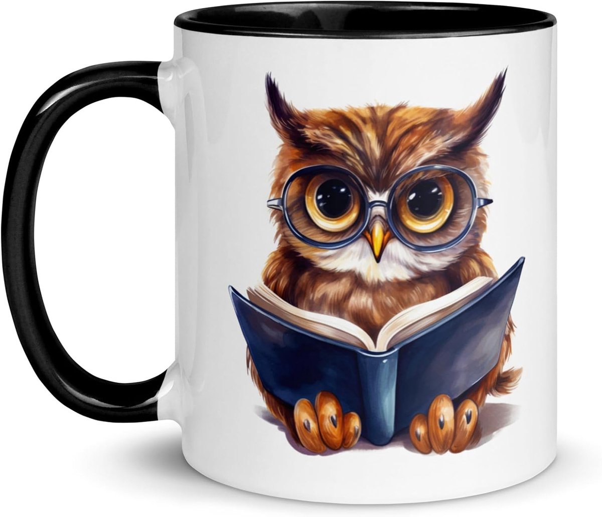 Uil Uil Ontwerp Koffie Thee Dieren Origineel Grafisch Paar Geschenk Omarming Natuur Vogels Grijfvogels Leesboek Leesboek Vrouwen Email (Uil Lezer)