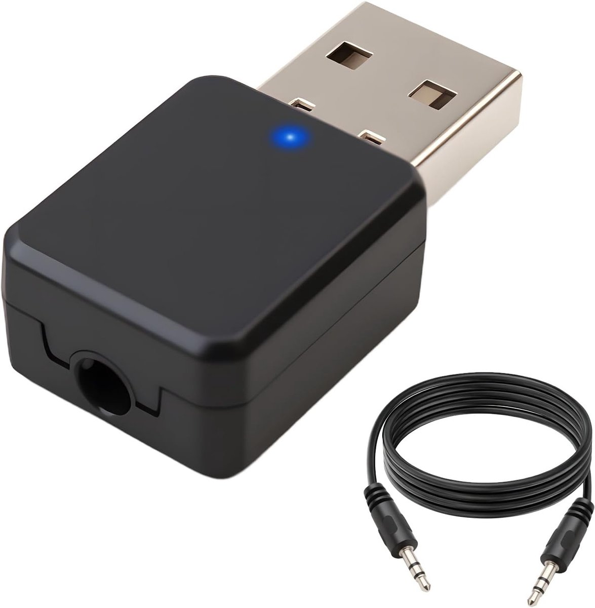 USB Bluetooth Adapter 5.1 met AUX & USB Dual Output, Bluetooth Audio Receiver met 3,5 mm jackkabel voor Home TV Stereo Wireless Music Adapter en handsfree oproepen, Plug and Play