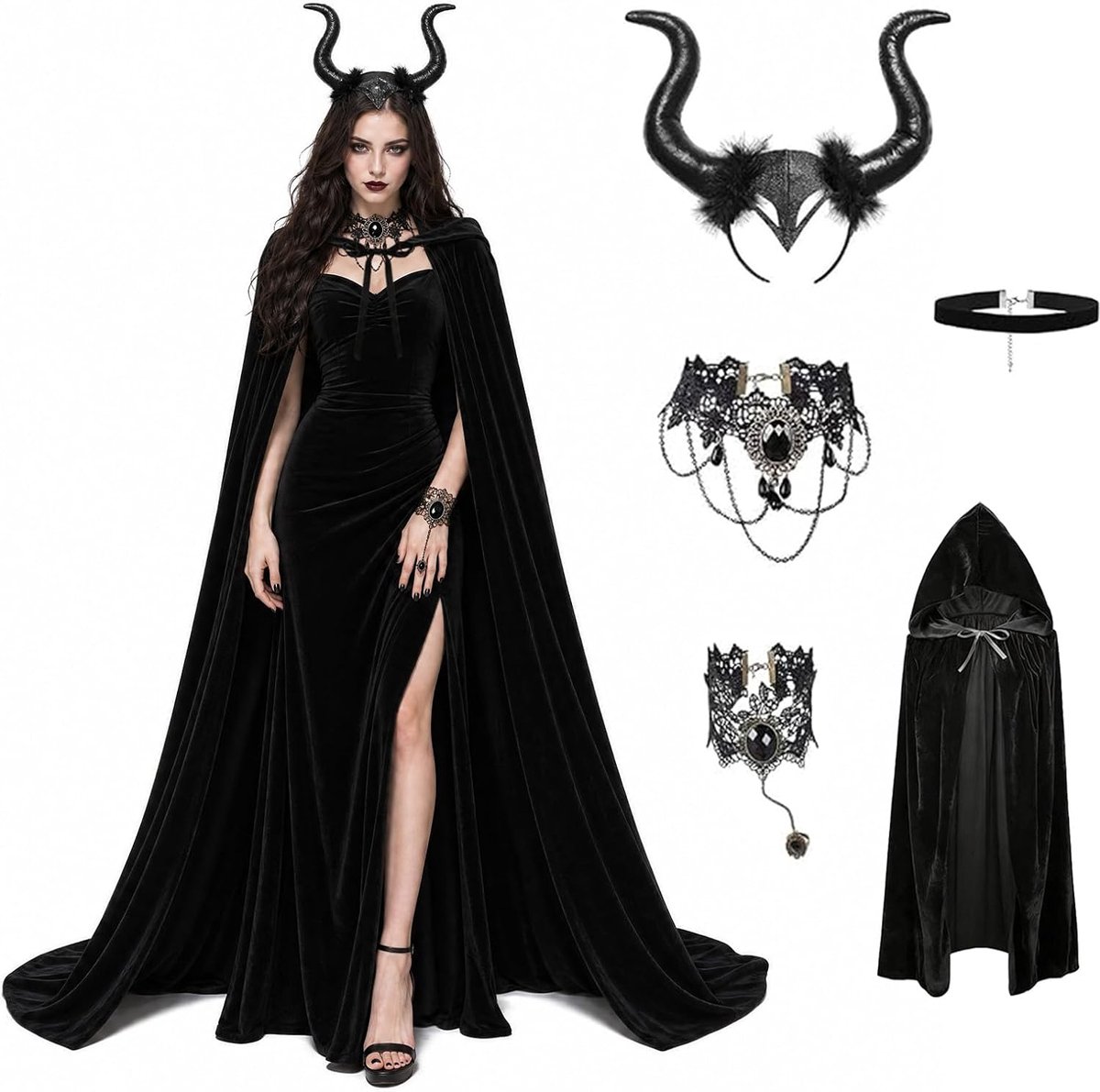 Cape met capuchon, Halloween-cape, kostbare cosplay-jurk, cape, voor Halloween-kostuum, rollenspel en themafeesten, comfortabel design voor volwassenen