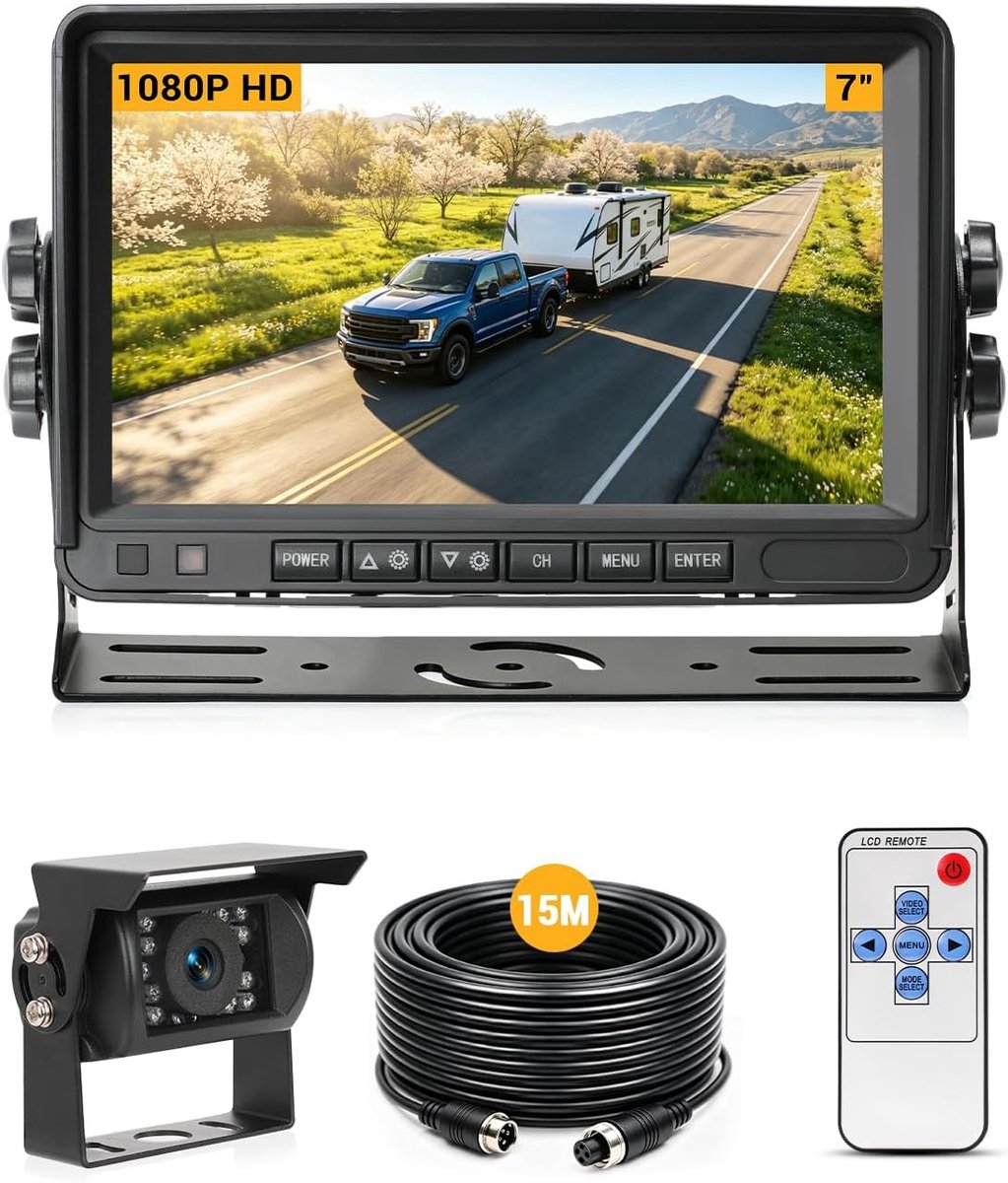 1080P bedrade achteruitrijcamera, 7 inch HD-monitor met