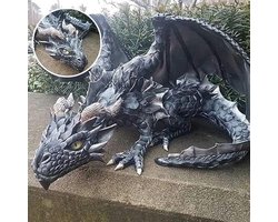 Linlinfa Grote hurkende drakensculptuur-drakenwachter, hars tuin-draak-standbeelden buitendecoratie, gotische drakensculptuur-ambachten voor patio voortuin gazon waterspuwer figuren