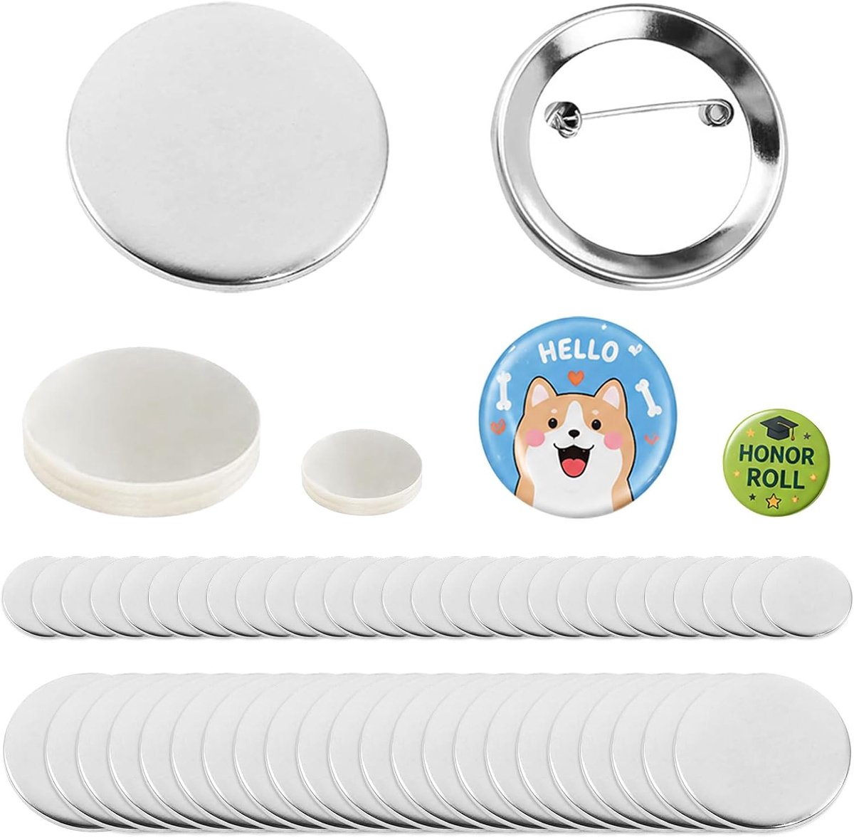Buttons 32, 58 mm, 200 stuks, metaal, reserveplaten, 32/58 mm, machine, handmatige knopen voor het maken van knopen en badges om zelf te maken, vervanging voor verbruiksmaterialen