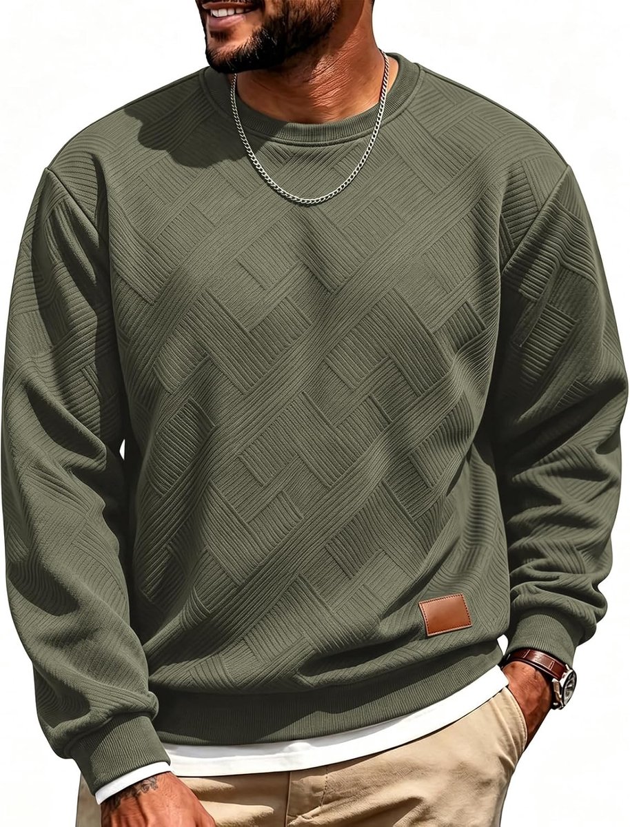 Herensweatshirt met ronde hals en lange mouwen met structuurpatroon