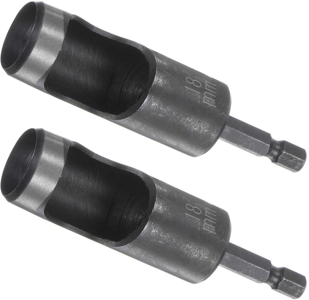 2 stuks gereedschap voor het doorsteken van leer, 18 mm x 1/4 inch, hex shankboor carbon staal, holle puncher voor lederwaren, stoffen riemen, 98 mm lengte