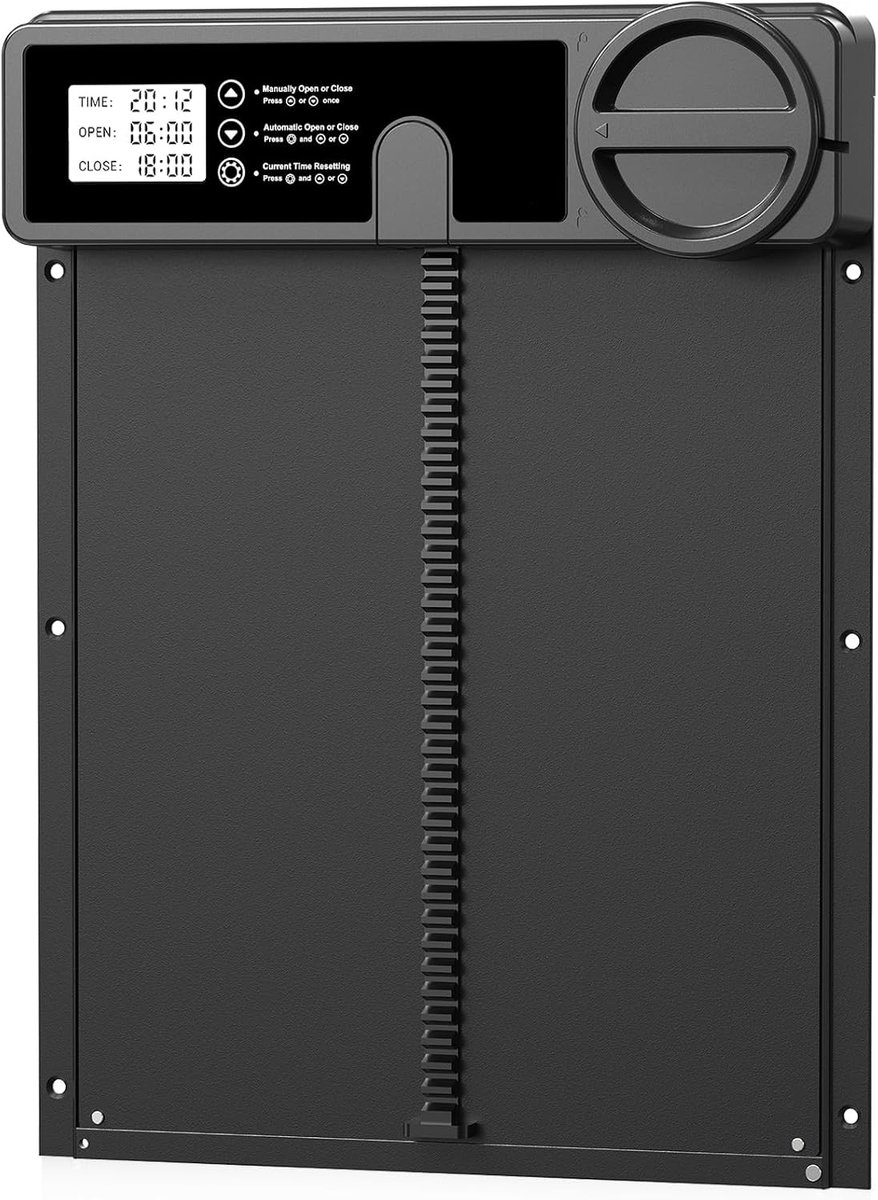 Kippenklep, groot, met tijd/handmodus, klembeveiliging, elektrische kippenklep, automatisch, aluminiumlegering, batterijwaarschuwing, waterdicht, groot display