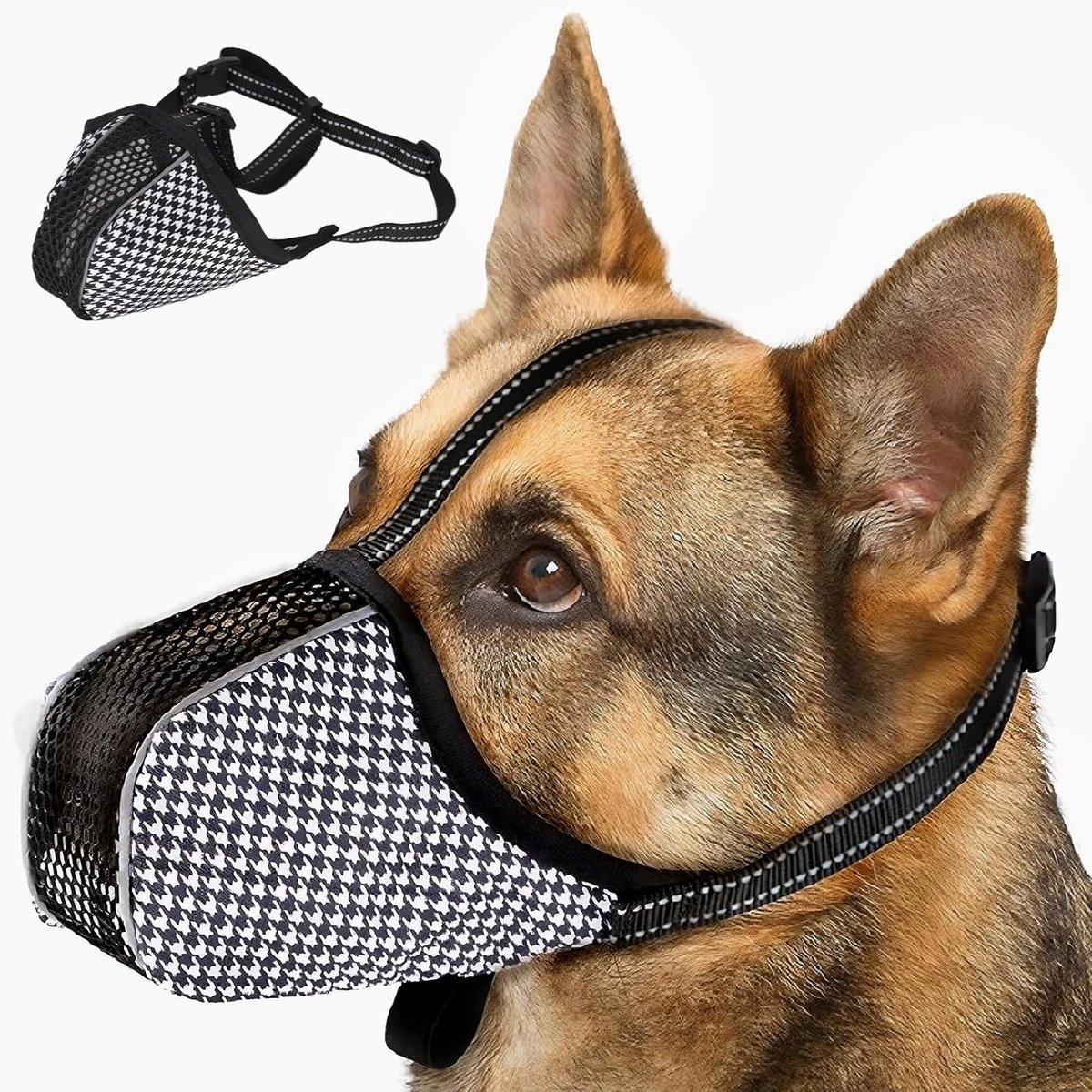 Muilkorf voor middelgrote en grote honden, ademend en verstelbaar, bescherming tegen bijten, kauwen en likken, ideaal voor training en wandelingen (zwart) (XXL)