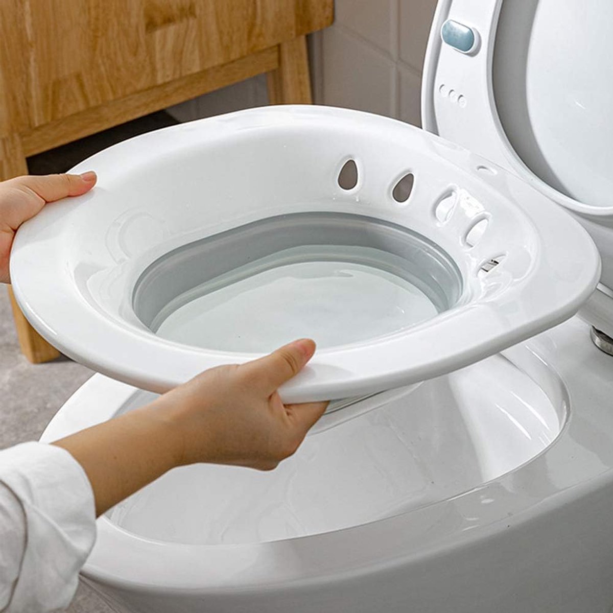 Zitbad, opvouwbaar toiletzitbad, badwastafel, zitting voor toiletaambeien, zitbad boven het toilet, voor postpartum wonden zwangere vrouwen aambeien
