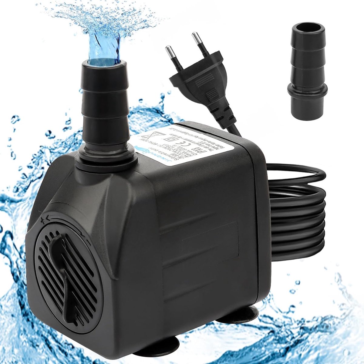 Waterpompen (800 l/h, 16 W), ultralichte vijverpomp, aquariumpomp, fontein, tuin, dompelpomp, klein, met 1,4 m netsnoer, 4 sterke zuignappen