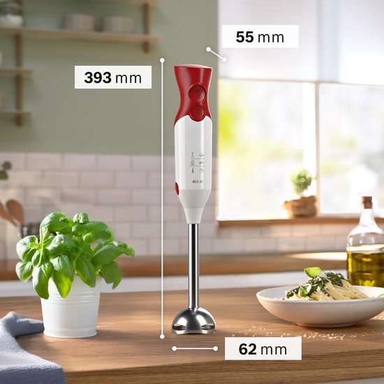 Verte - Staafmixer - 450 W Motor - Twee Snelheidsstanden - Hakmolen - Garde En Mengbeker - Wit/Rood van Verte — afbeelding 4
