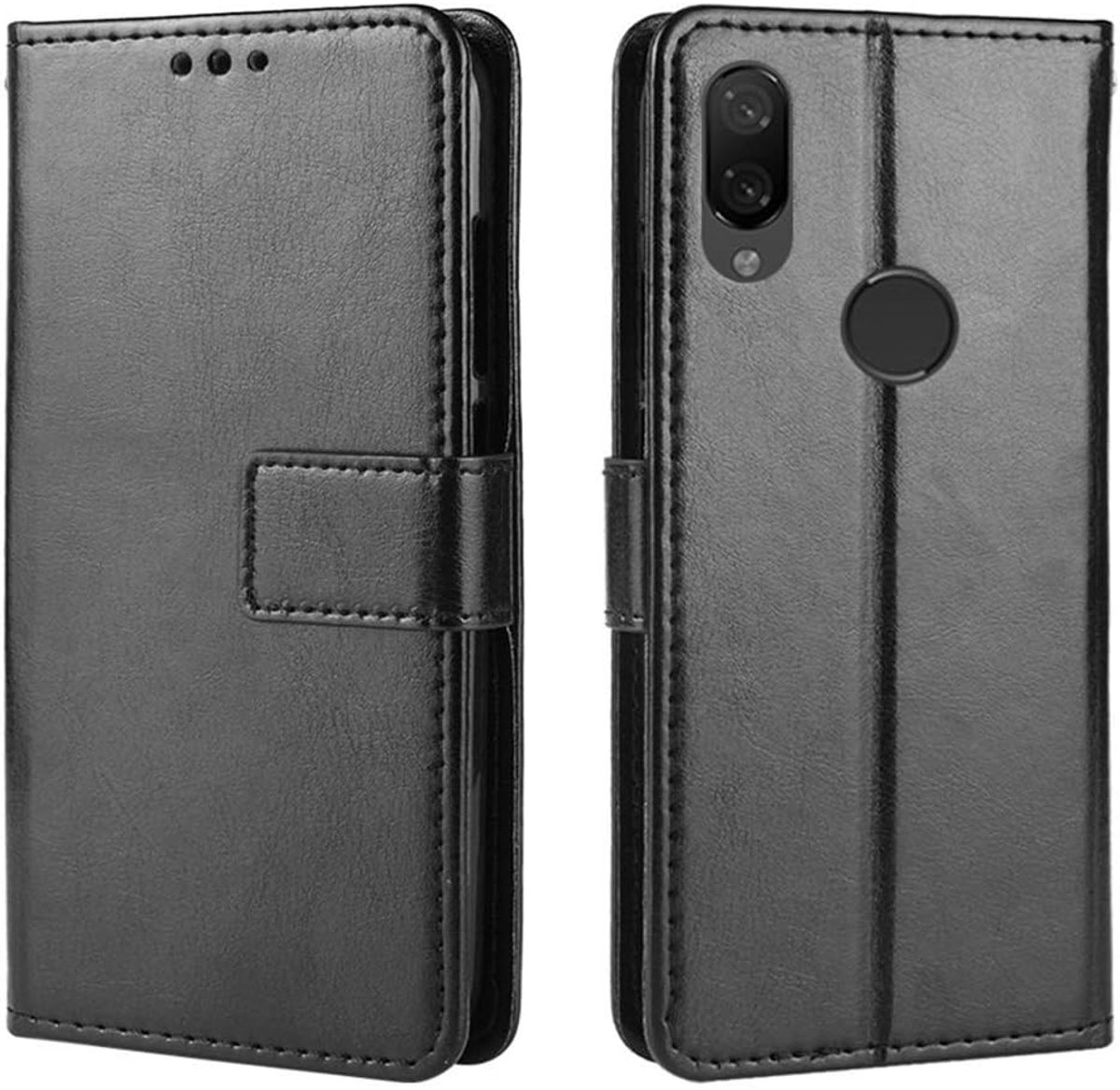 Compatibel met Xiaomi Redmi Note 7 / Note 7 Pro M1901F7E M1901F7C M1901F7 beschermhoes stafunctie flip cover gel TPU portemonnee kaartenvak (zwart)