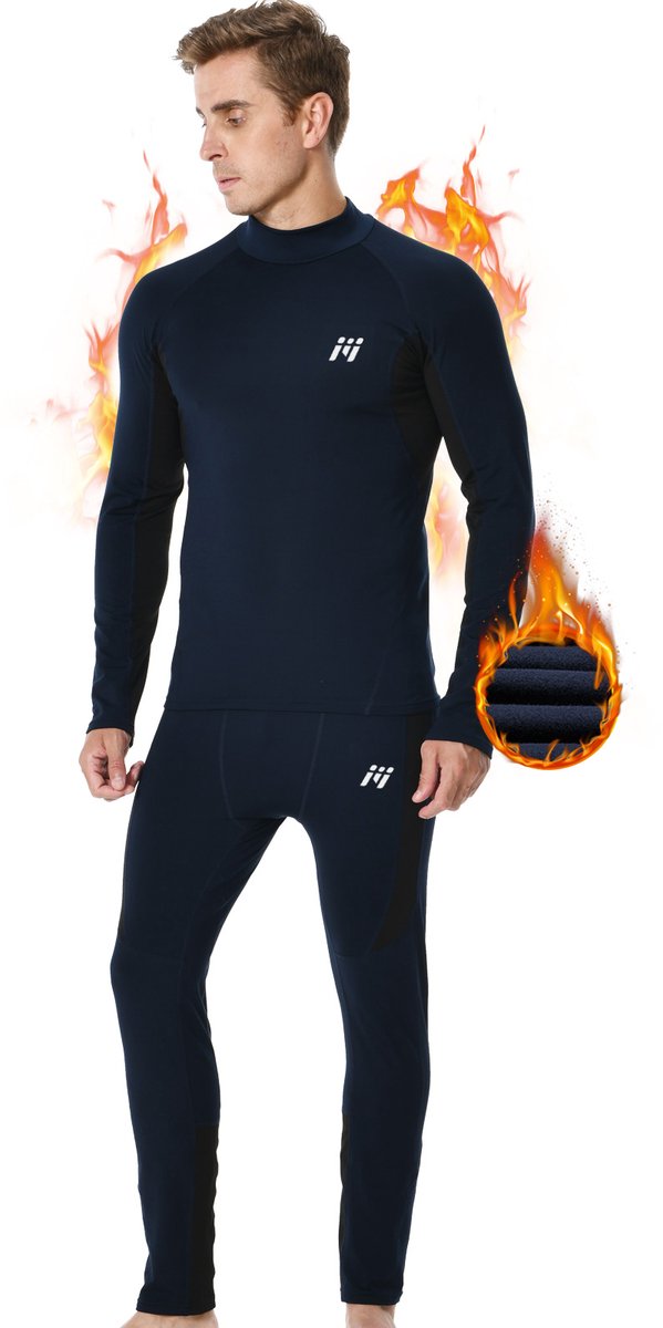 MEETYOO Thermisch ondergoed heren, thermische overall, thermo-pak, set thermo-broek, skipak, winterkleding voor skiën, gym, fietsen, voetbal, hardlopen