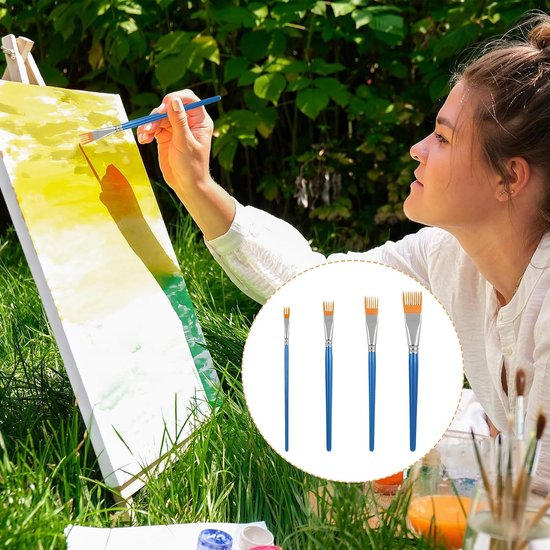 4-delige kamvormige kunstenaarskwastenset, schilderkwasten voor acrylverf, harkkwasten om mee te schilderen met berkenhouten handvat, gestructureerde kunstschilderpenselensets voor wenskaarten en doe — afbeelding 4