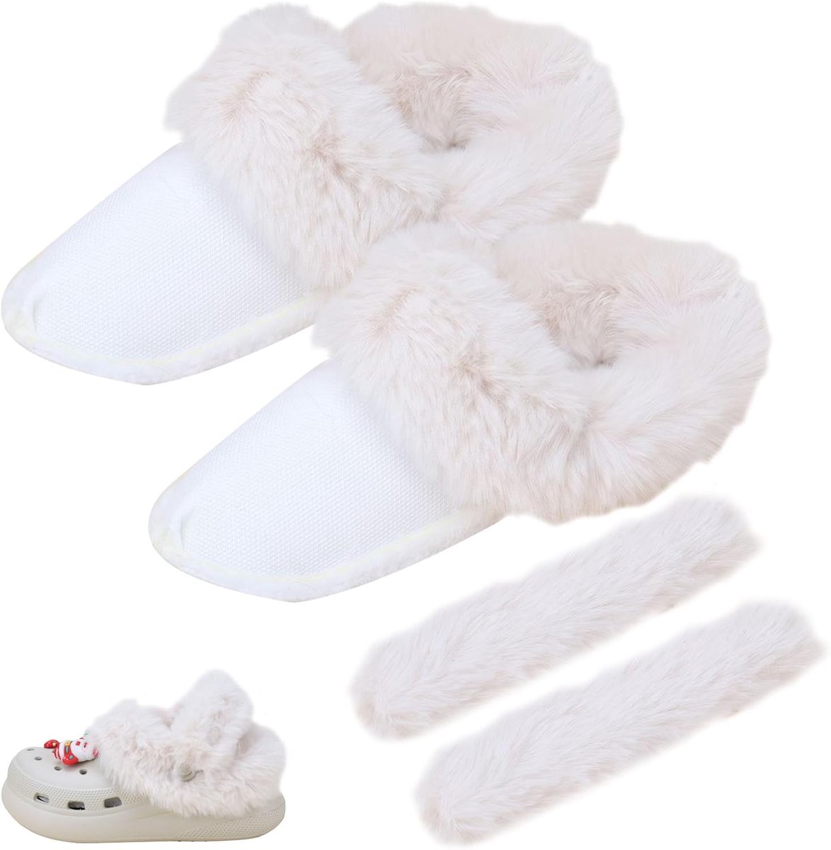 Inlegzolen voor Crocs Clogs, schoenen, warme liner clogs, langharige afdekking, veters, winter, uitneembare voering voor crocss gatschoenen, binnenlengte van de inlegzool 240 mm, melkachtig