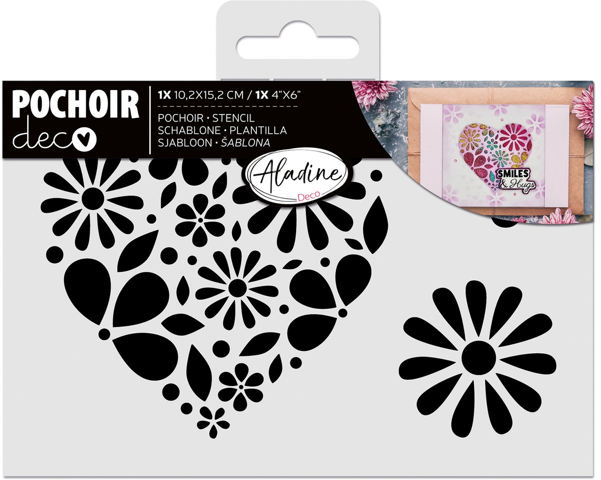 Aladine sjabloon hart van bloemen - creatief stencil 10x15 cm.
