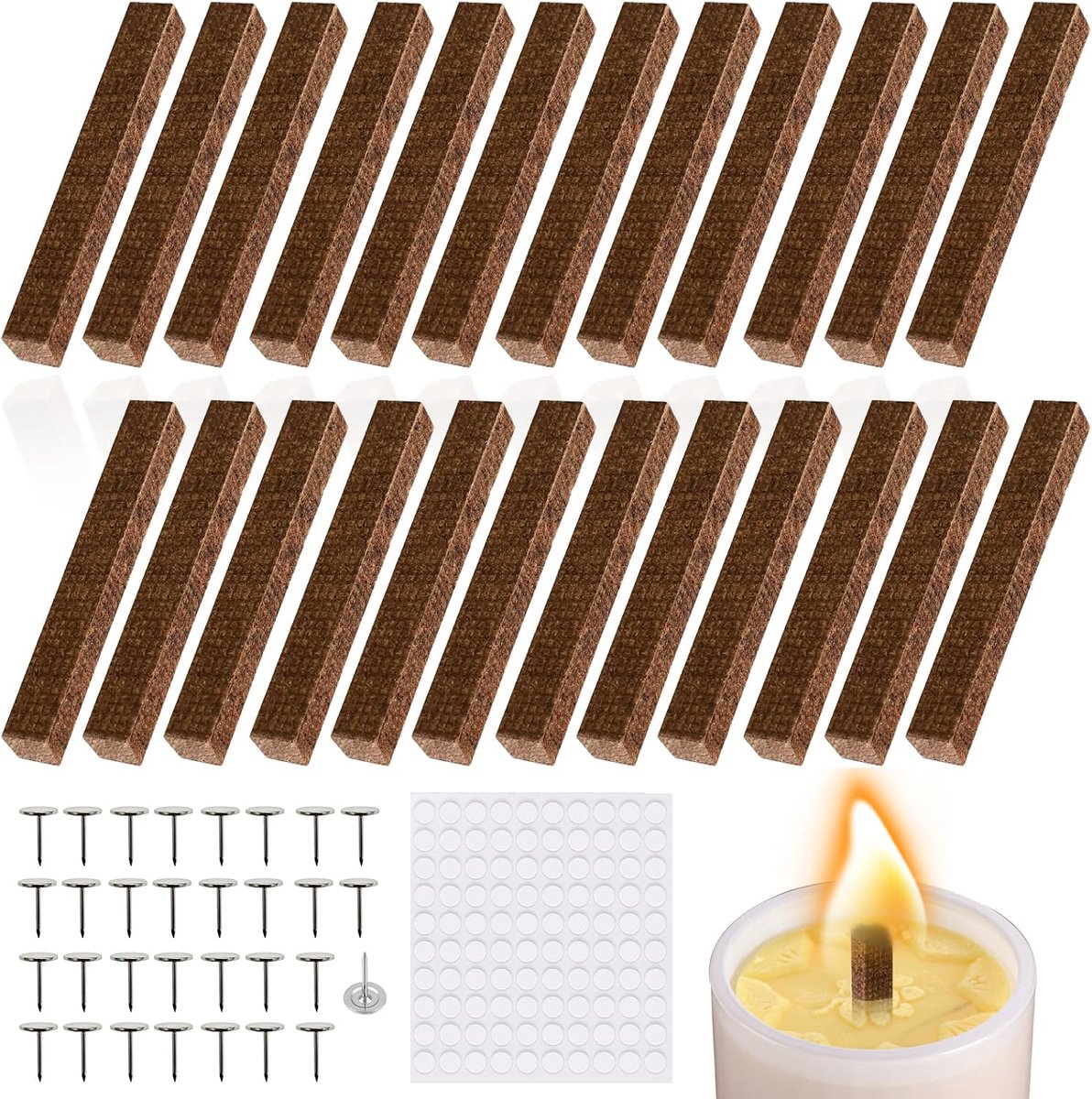 Lonten voor waxeters: houten lonten voor kaarsen, kaarslont voor dikke kaarsen en kaarseneters binnen en buiten, kan ook worden gebruikt als grill-houtskool en