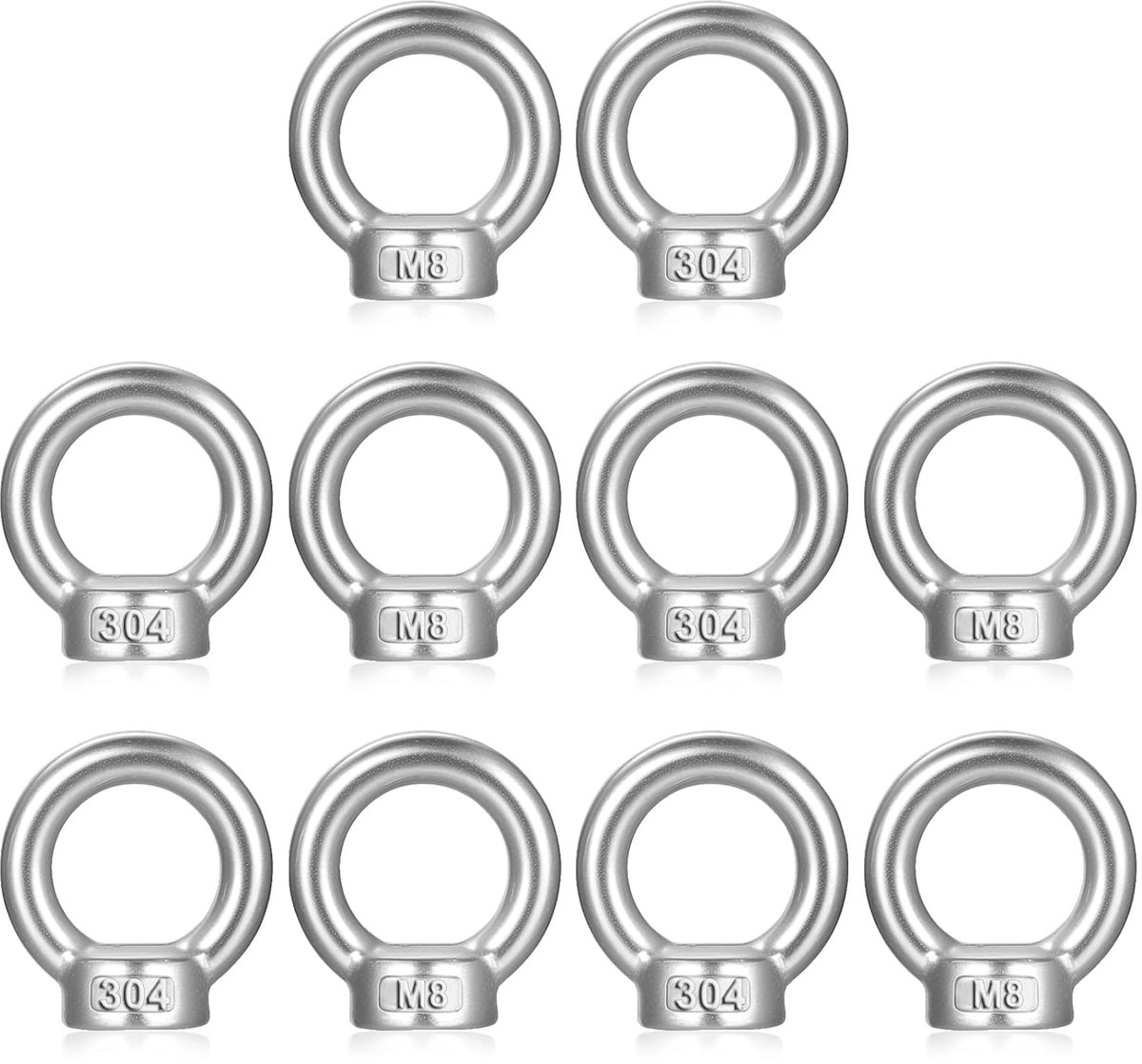 10 stuks hefoogjes, M8 schroefdraadmoer van roestvrij staal 304, hefbouten, binnendraad, voor maritieme bevestigingsaccessoires, hefhaken (M8)