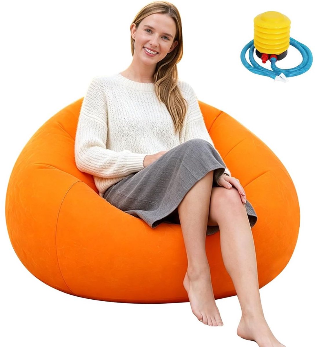 JCP® Opblaasbank - Opblaasbare Zetel - Inflatable Bean Bag Stoel - Oranje - 10cm x 10cm x 10cm